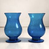 Pair of candle holders from the Biot glassworks, height 22 cm, diameter 15 cm.