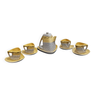 Cracked yellow Bat Trang tea set made in Vietnam