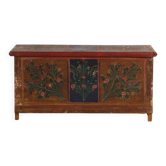 Coffre de mariage ancien à motifs floraux polychromes (vers 1860) #104