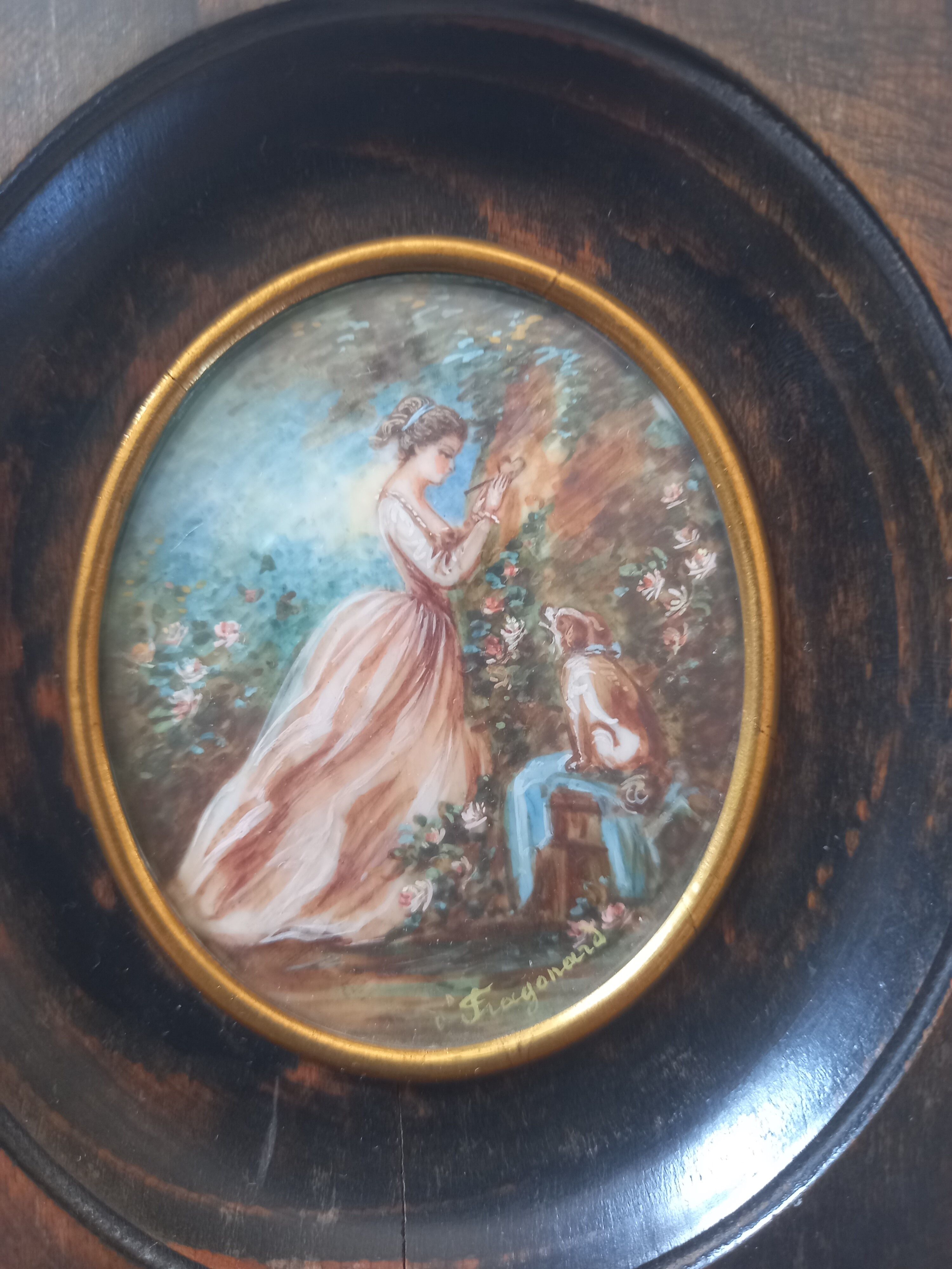Miniature portrait of " fragonard " the girl and her dog