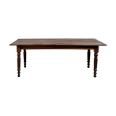 Table de ferme en noyer massif, pieds tournés, 1920