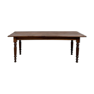 Farm table in solid walnut, turned legs, 1920.
