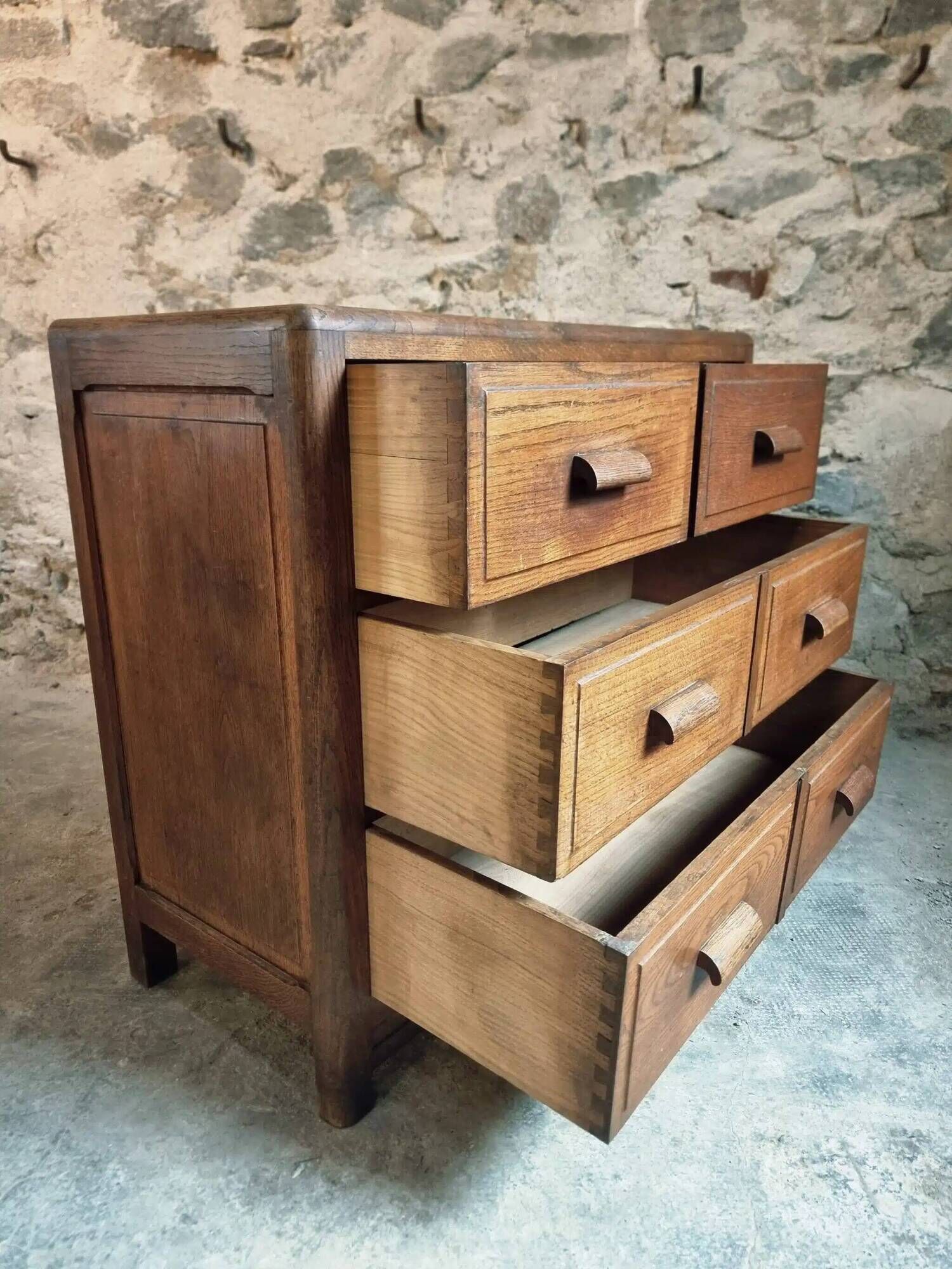 Vintage French Oak Chest of Drawers – 1930s, Solid Oak Storage Cabinet with Four Drawers