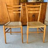 Pair of Italian chairs wood and rope