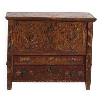 Polychrome pine wedding chest – Central Europe, 1889