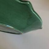 XXXL oval earthenware centerpiece dish with pearl decor, green covered, 1960s