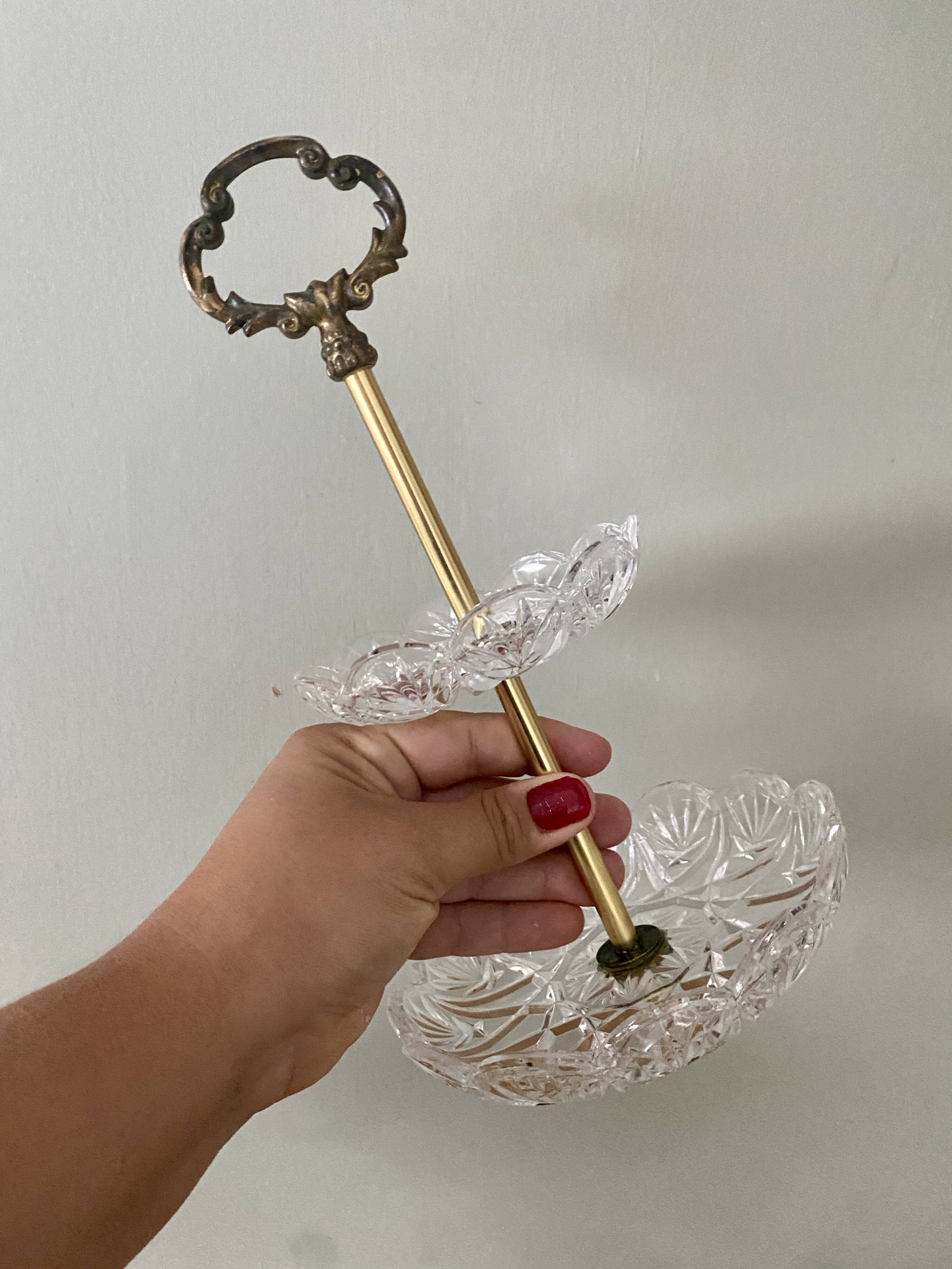 Servant or vintage jewelry holder in glass and brass