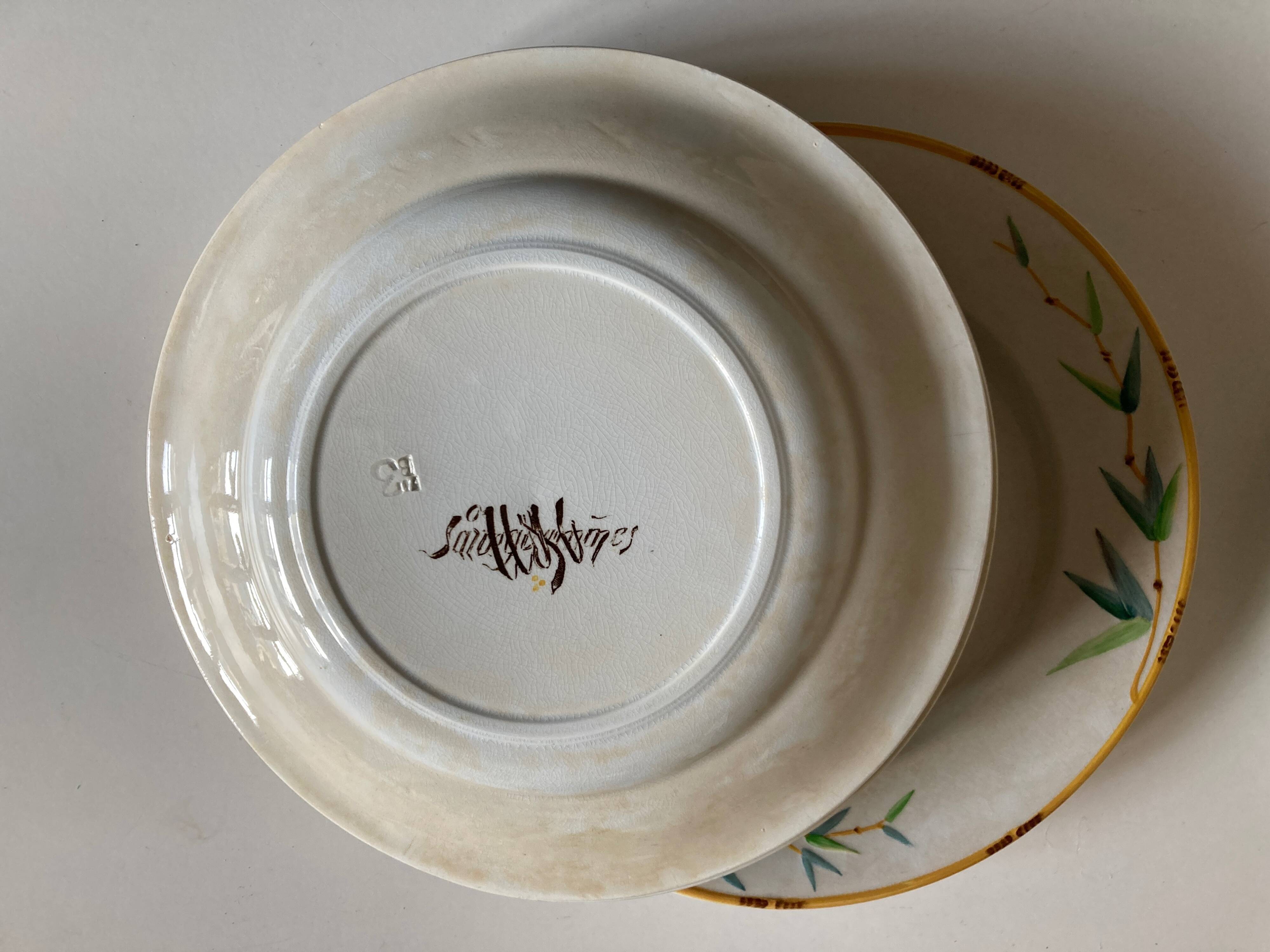 Set of 7 Sarreguemines Bamboo 1880 ironstone plates