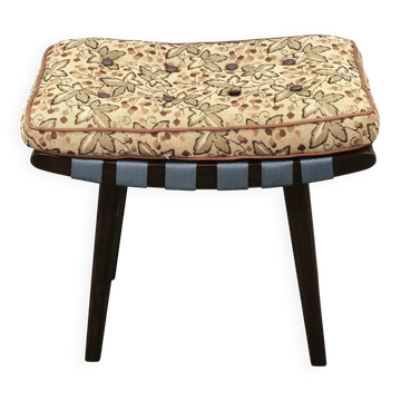 Tabouret en hêtre de style mid-century avec coussin d'origine, Tchécoslovaquie, vers 19