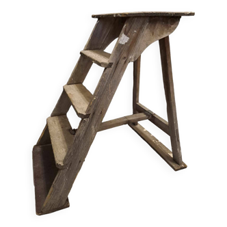 Old wooden workshop stepladder 3 steps