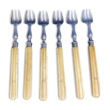 Set of 6 silver metal forks and monogram bone handle DE