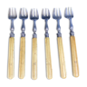 Set of 6 silver metal forks and monogram bone handle DE
