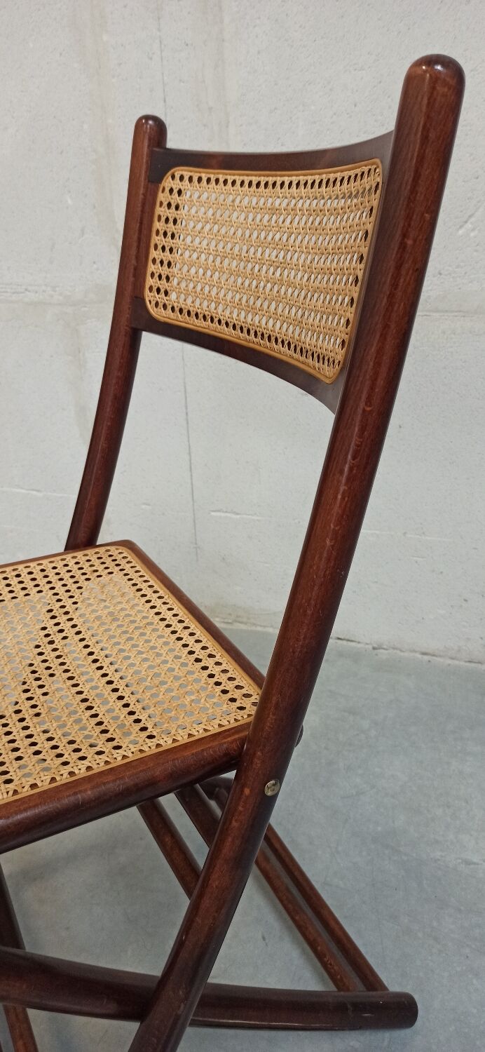 Folding chairs in wood and cane, 80's