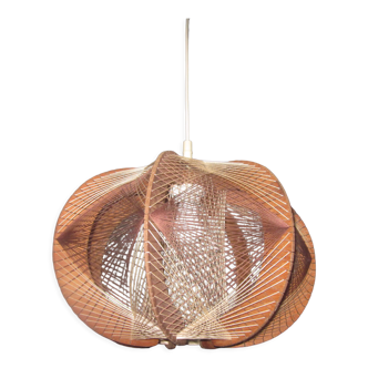 Suspension vintage en bois et fils