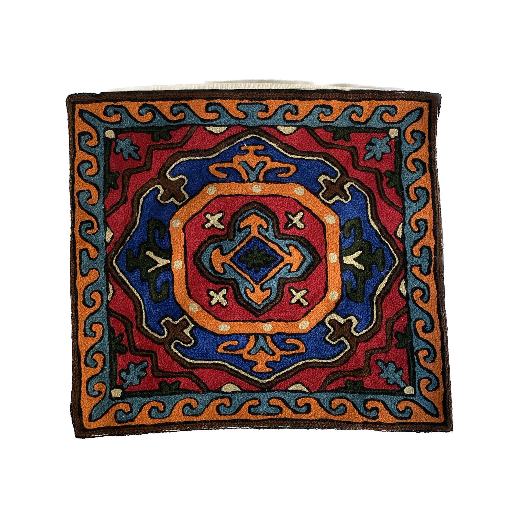 Hand embroidered wool cushion cover 40x40 cm