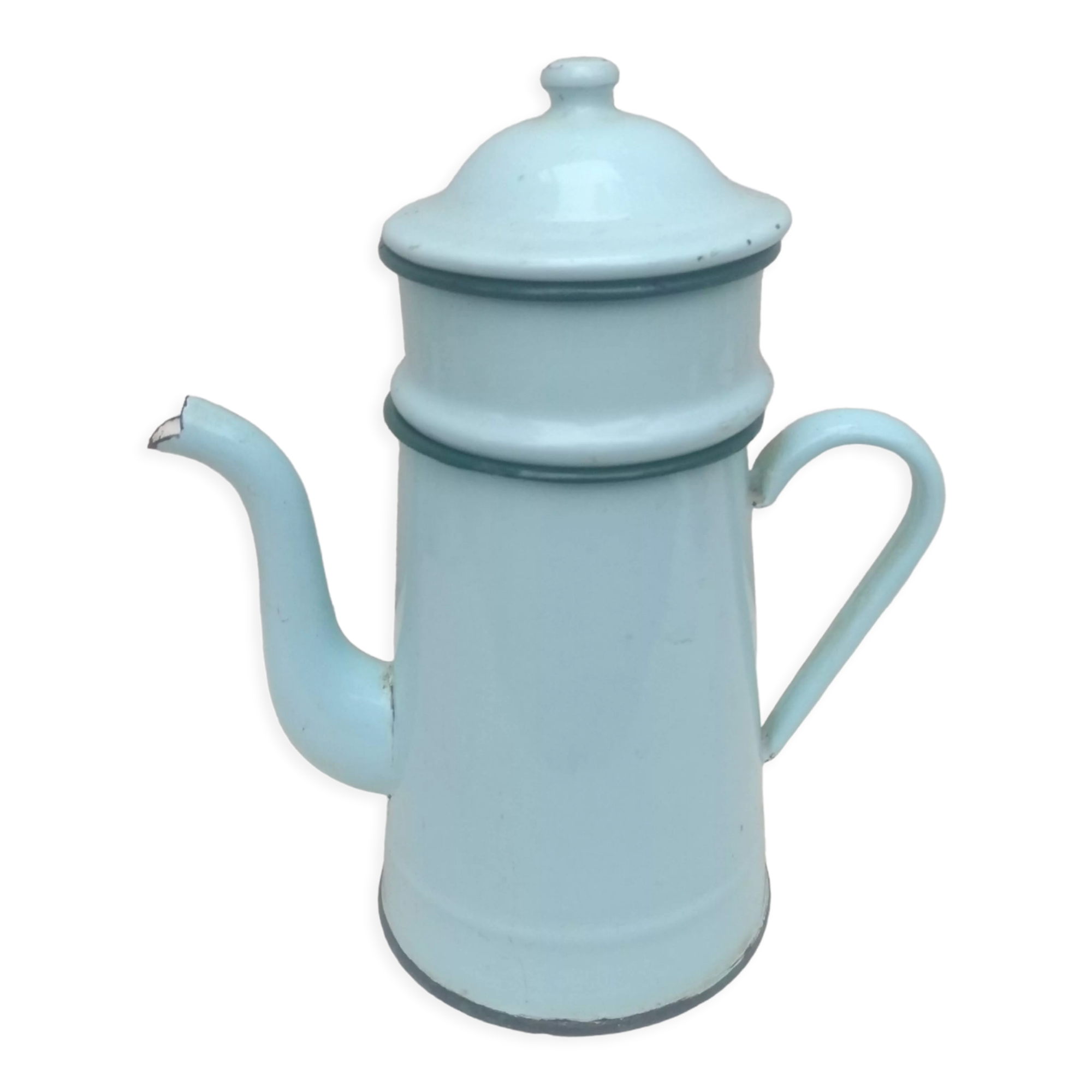 Pale green enamelled coffee maker