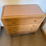 Vintage chest of drawers with oak veneer and gold handles