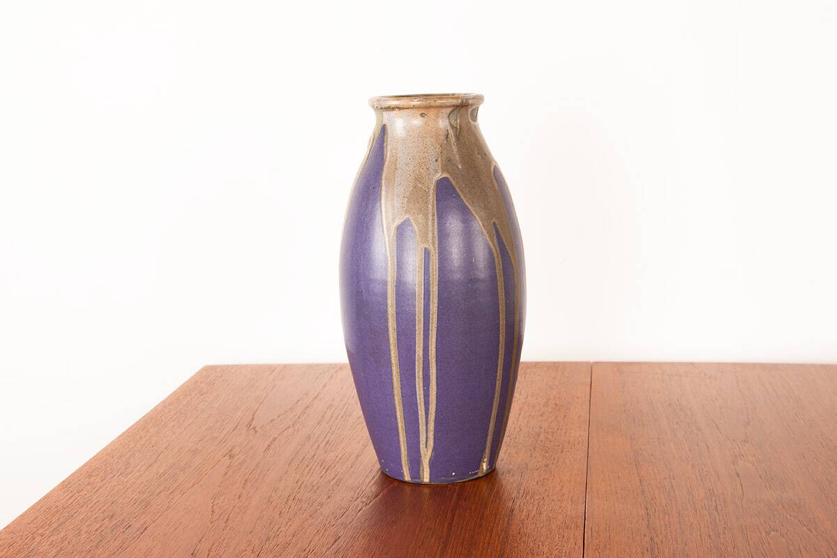 Large Art Deco glazed ceramic vase, by Léon Pointu, Puisaye stoneware.