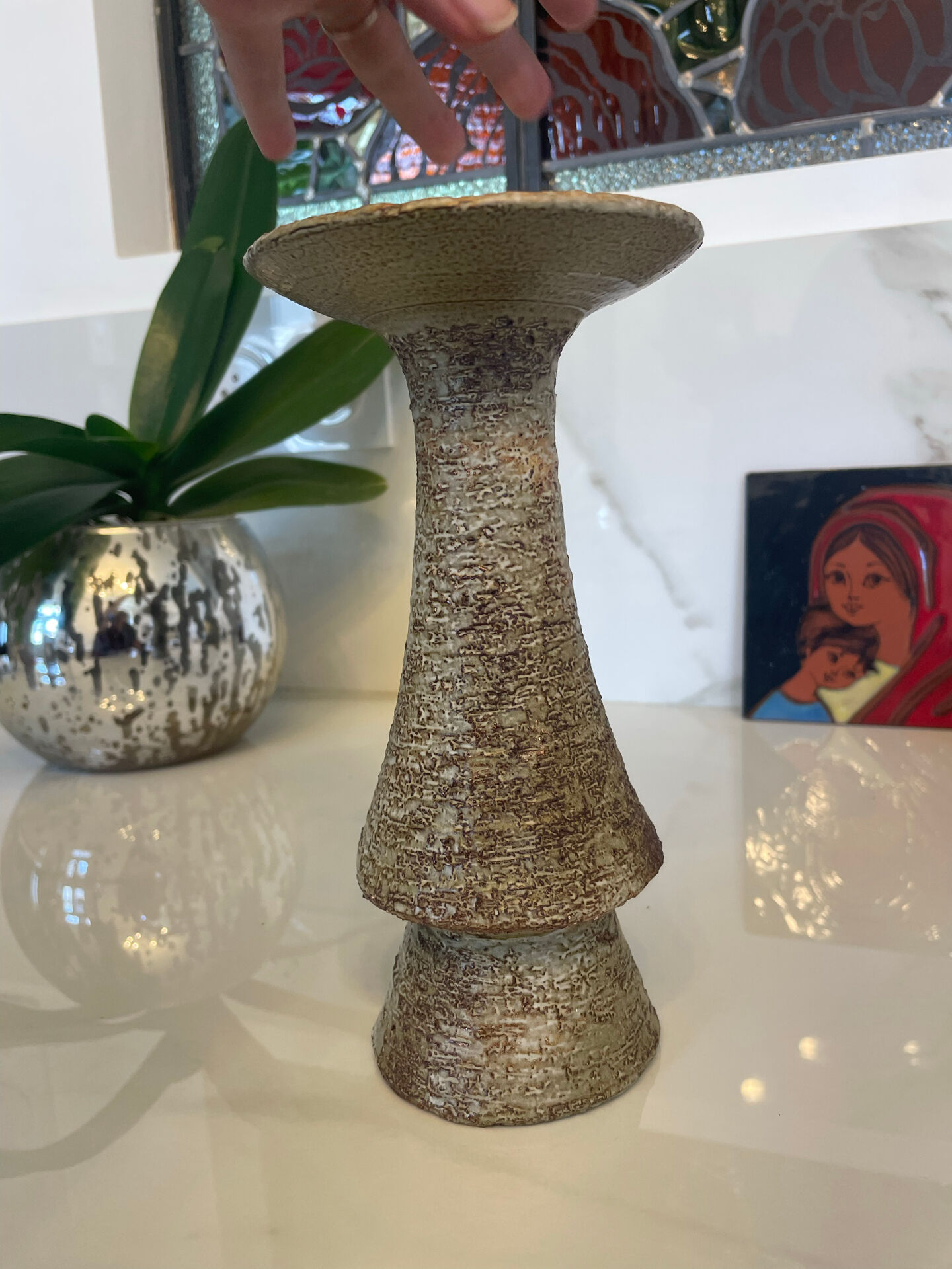 Vallauris candlestick signed 21.5 cm – 1970s brutalist ceramic