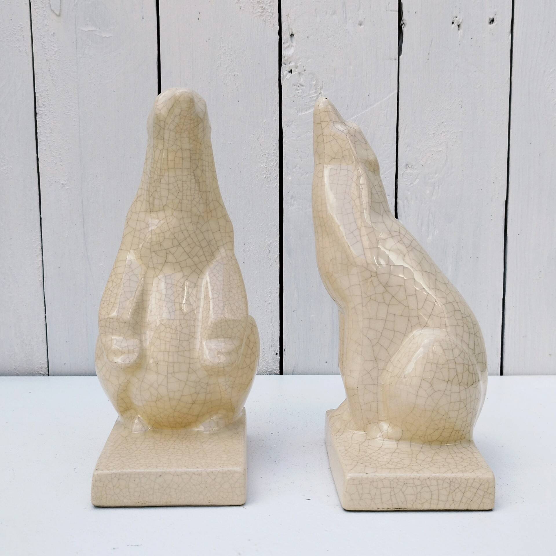 Cracked ceramic bookends with a couple of bears