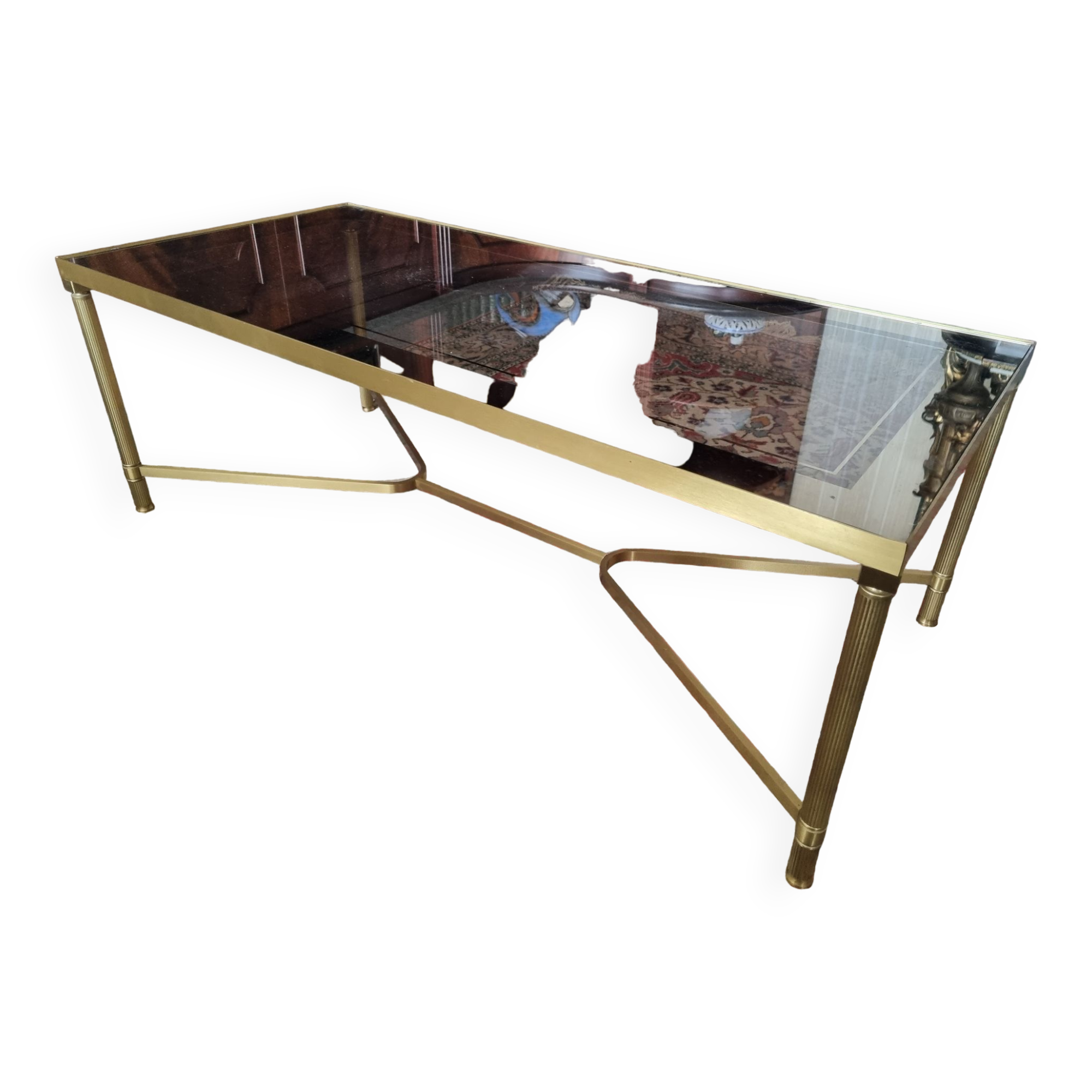 Coffee table in gilded brass and glass top