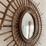 Vintage 1960s sun mirror rattan wicker ORTF spiral design - 68 x 52 cm