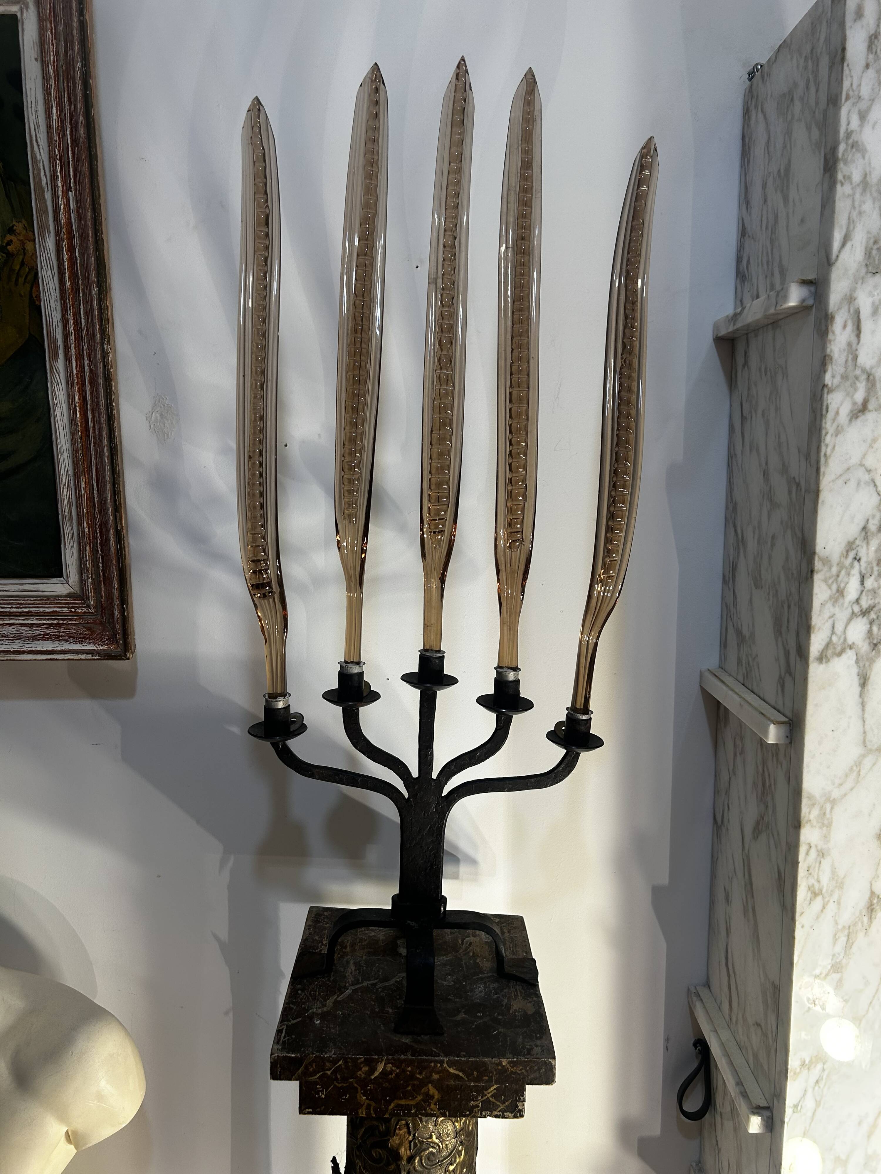 Metal candlestick, Murano glass ornament