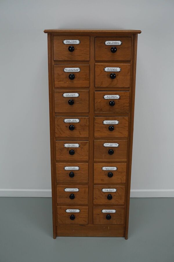 Armoire d'apothicaire en chêne allemand avec boucliers en émail, années 1940