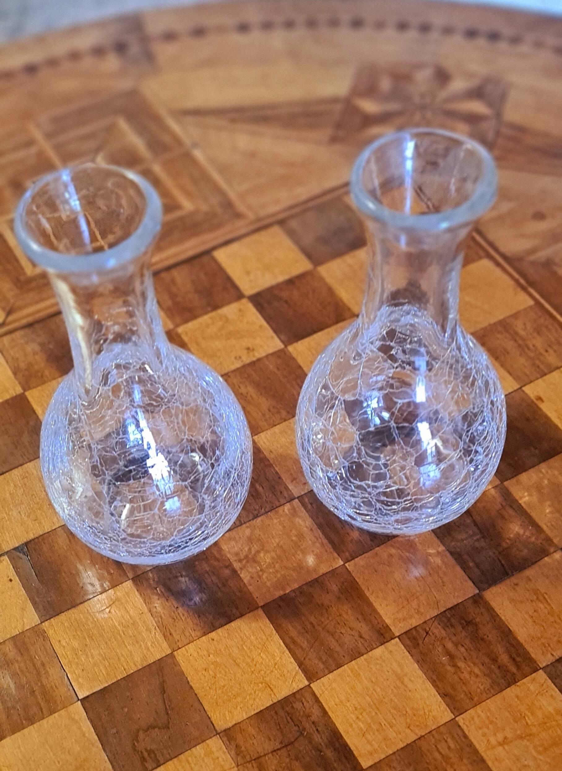 2 cracked glass carafes