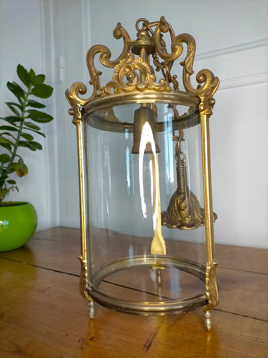 Old lantern glass and metal suspension