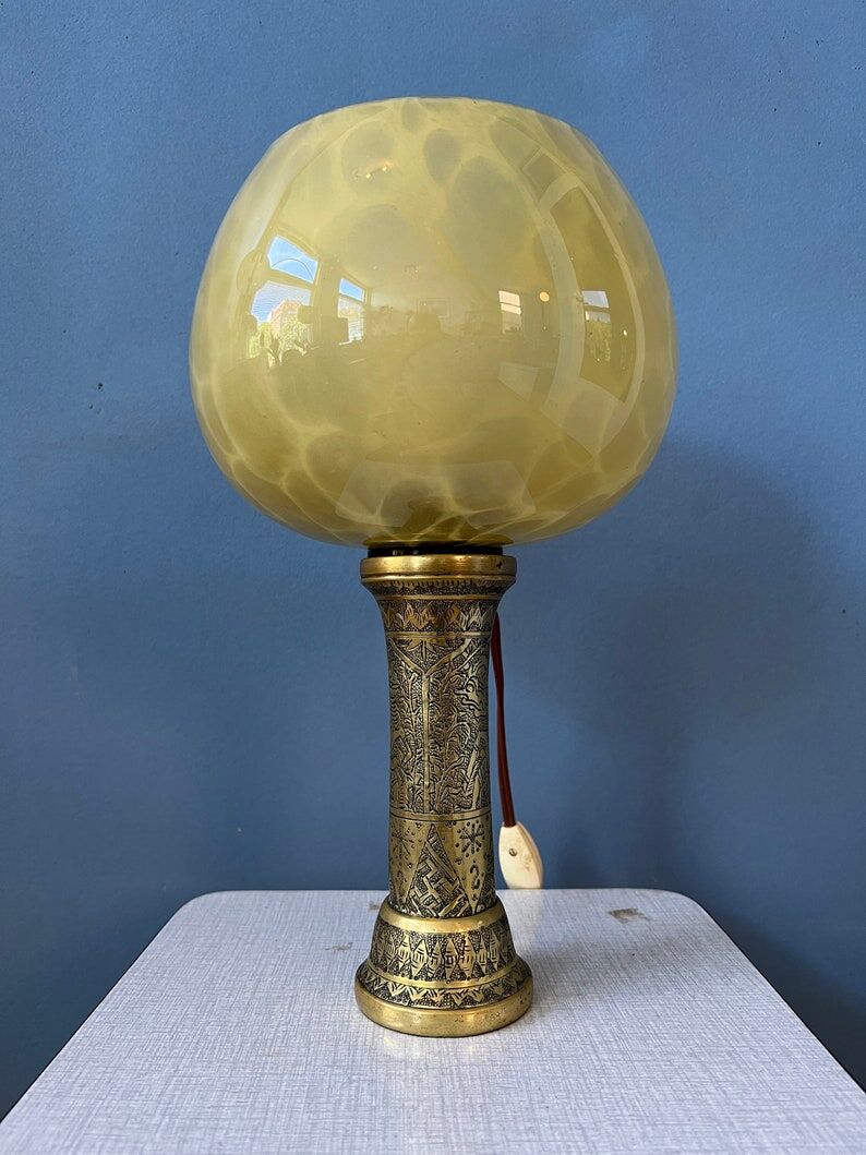 Antique art deco glass lamp with bronze base