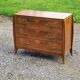 Chest of drawers from the 40s/50s in golden blond walnut 3 drawers feet compass