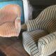 Pair of Original tapestry velvet stripe armchairs.