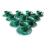 Tasses et soucoupes à café vintage en céramique de Gien, lot de 10