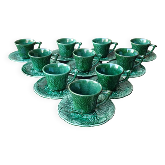 Tasses et soucoupes à café vintage en céramique de Gien, lot de 10