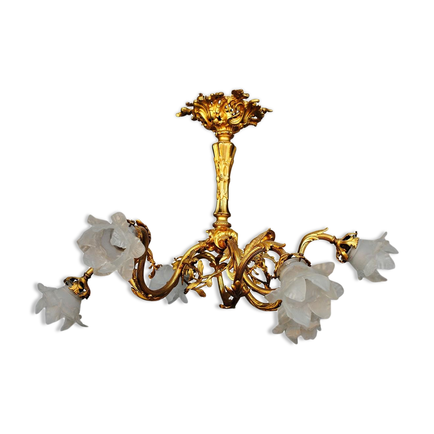 Chandelier in gilded bronze Napoleon III to tulips XIX