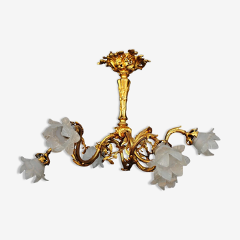Chandelier in gilded bronze Napoleon III to tulips XIX