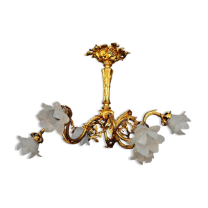 Lustre en bronze doré - tulipes
