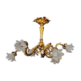 Chandelier in gilded bronze Napoleon III to tulips XIX