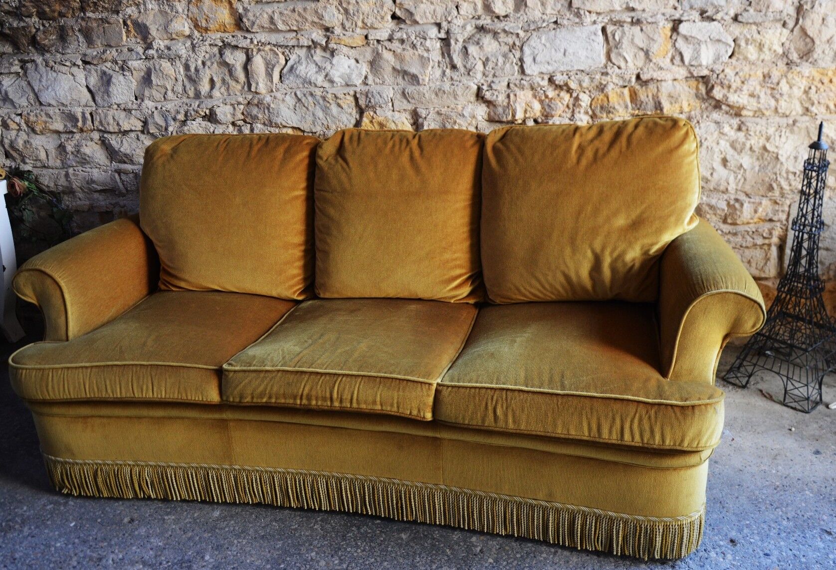 Sofa 3 places velvet mustard