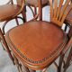 Set of 6 Vintage Bentwood Bar Stool Set: Brown Leather Seat, Nailhead Trim