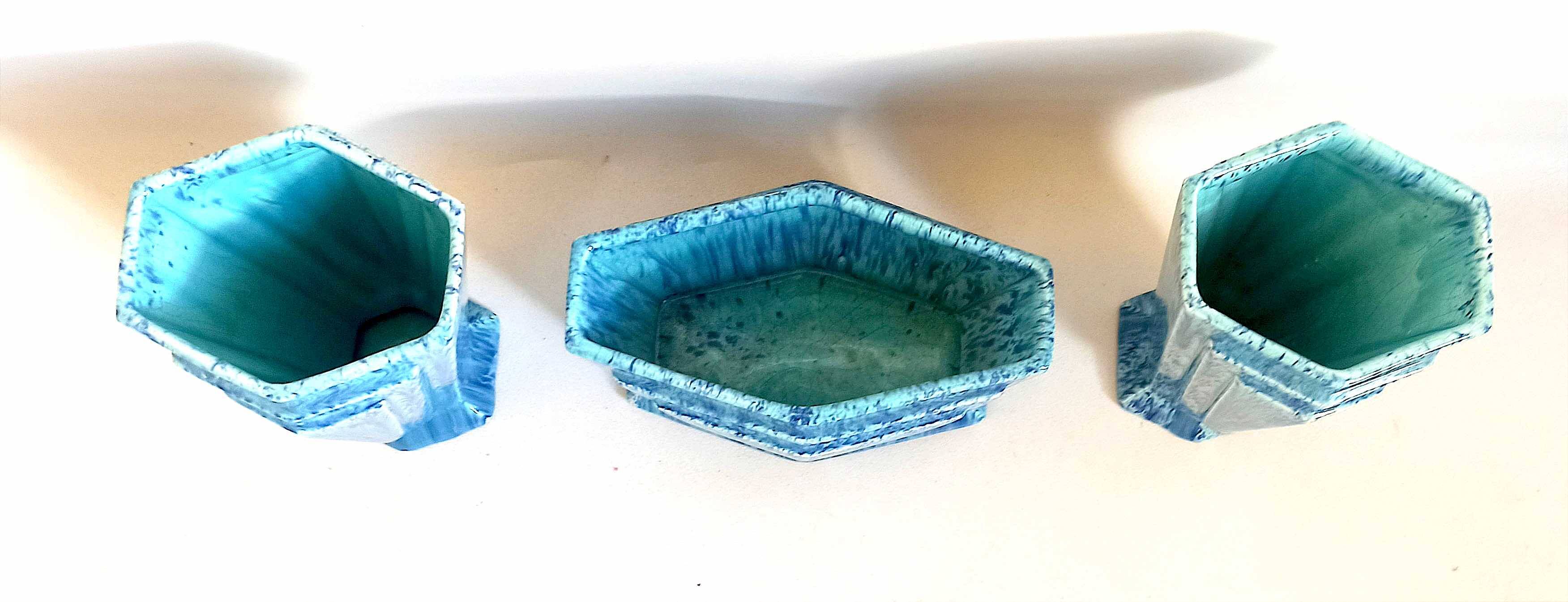 3-piece Art Deco blue fireplace surround