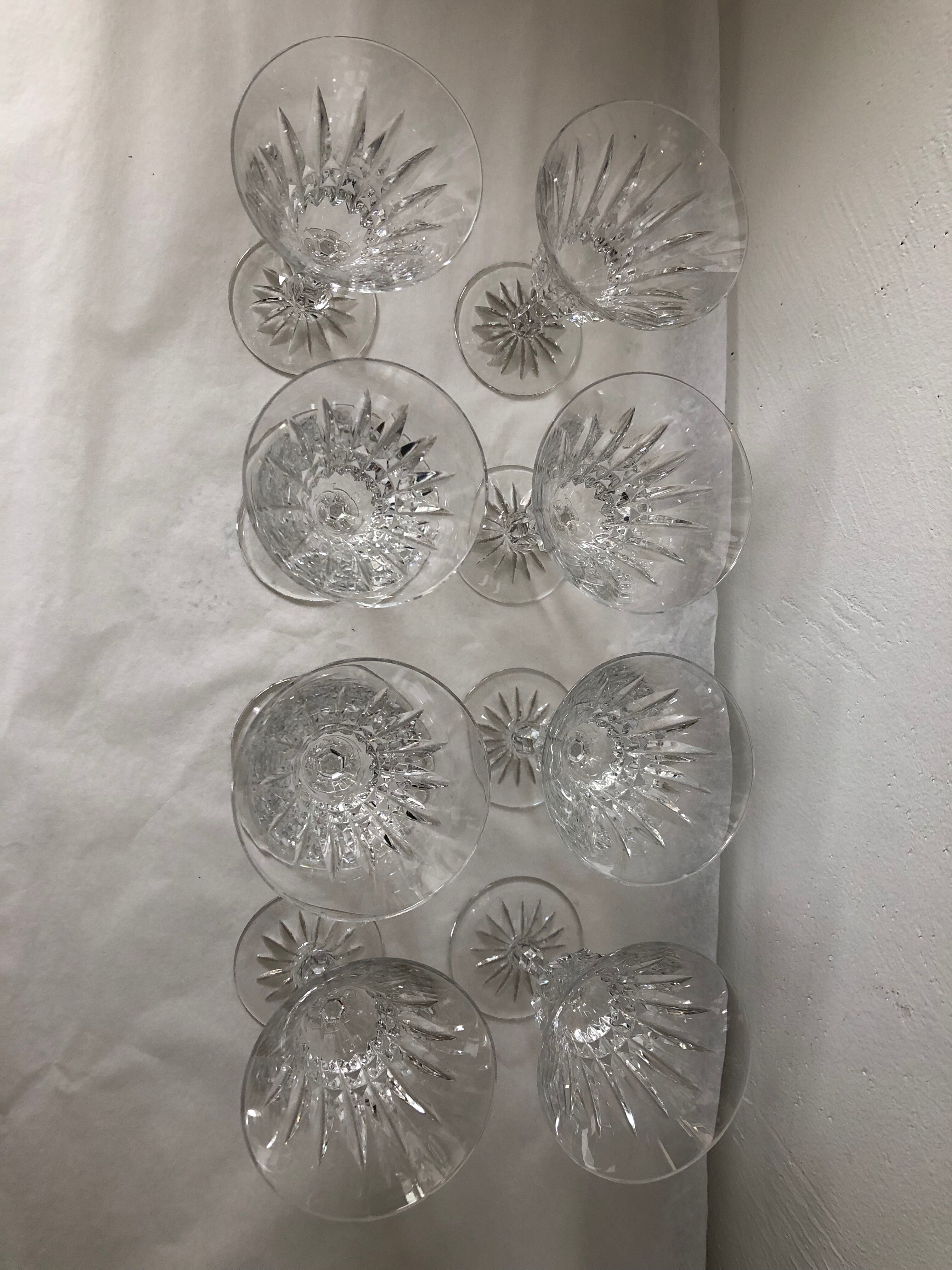 Eight Baccarat crystal wine glasses