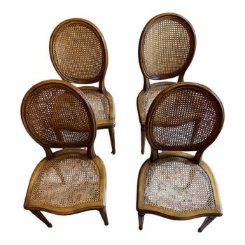 4 chaises cannées merisier forme médaillon