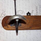 Vintage - Coat rack with 3 hooks in wood and aged brass