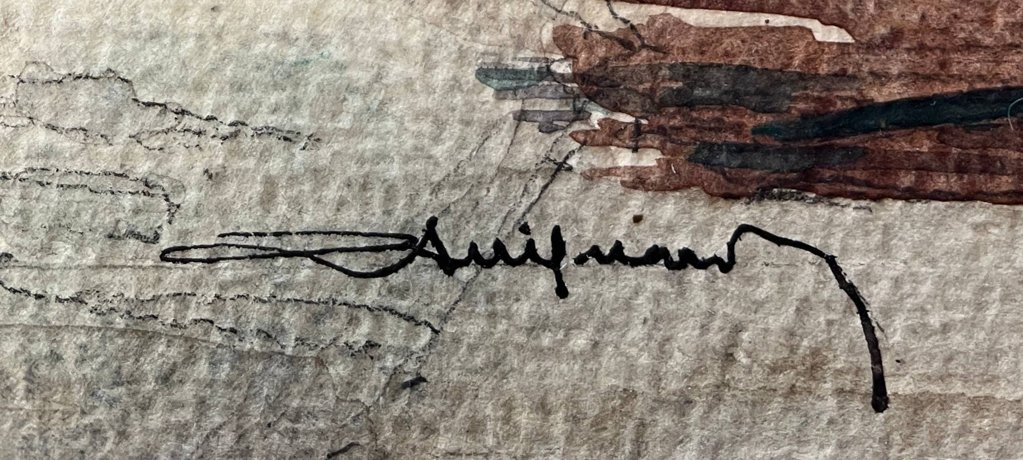 Watercolor painting 1930 Riquewir (Alsace) in 1930 signed