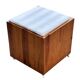 Vintage pinewood stool side table with compartment 70s design