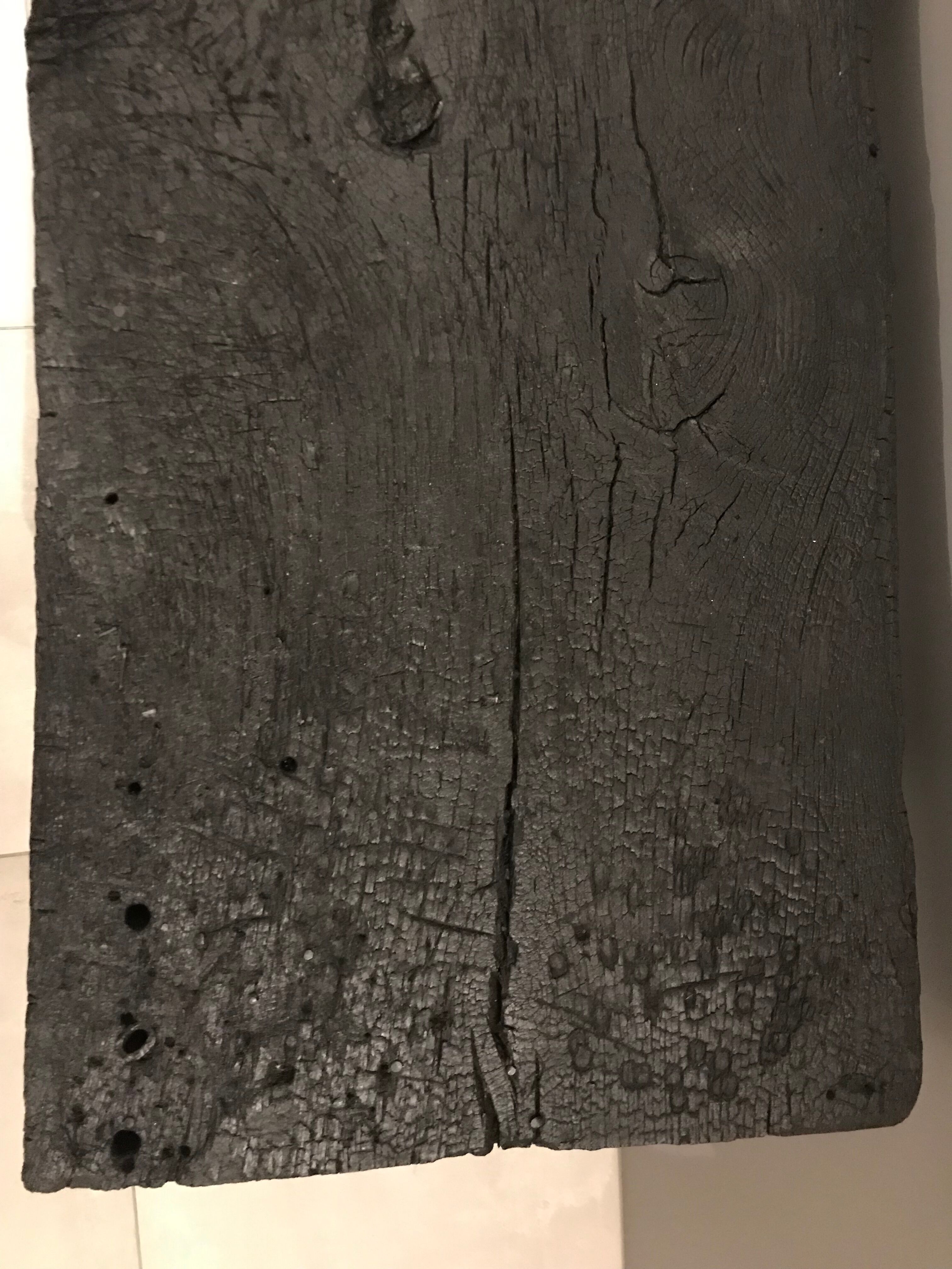 Console wood finishing shou-sugi-ban wood burning with treatment