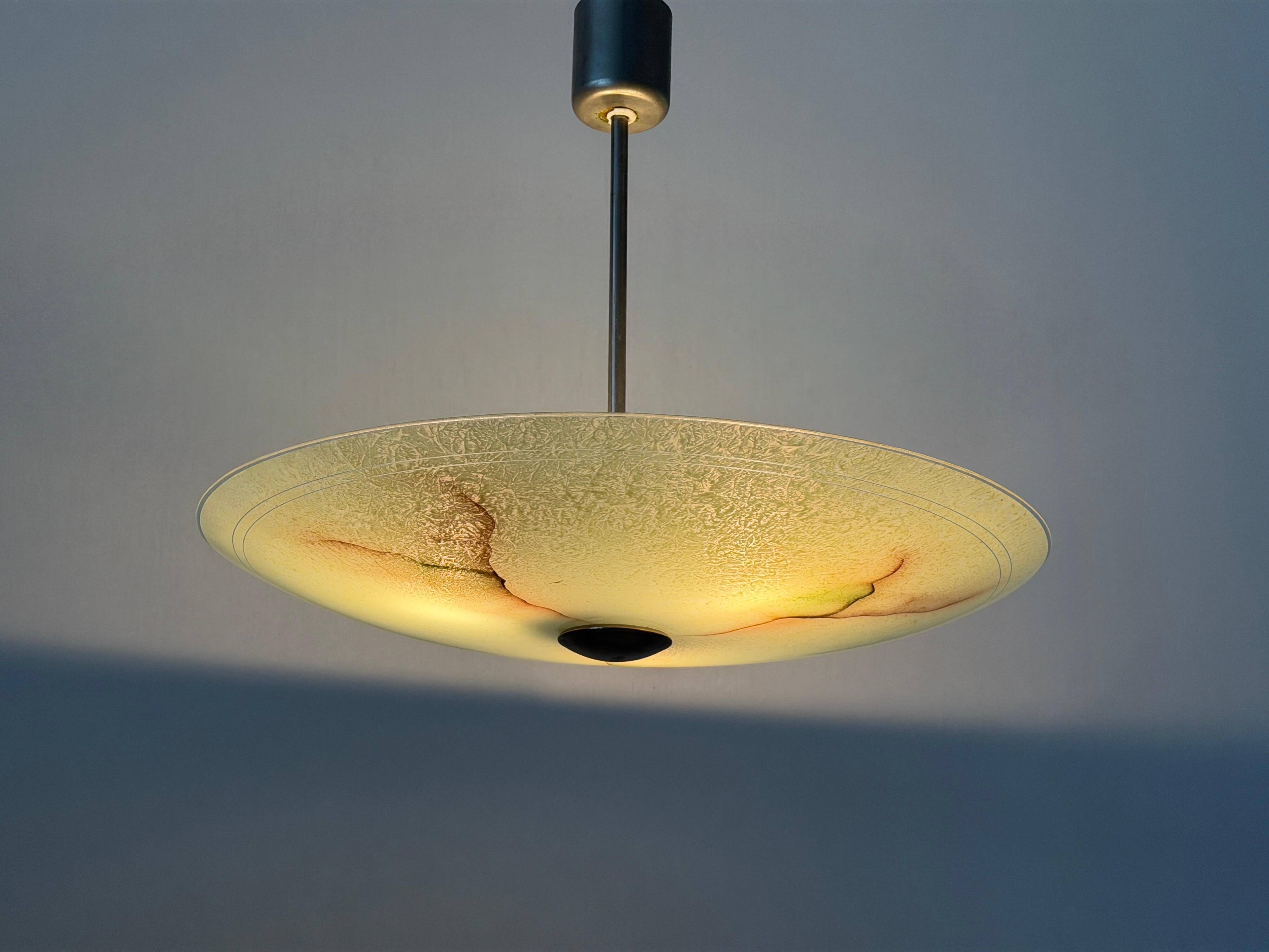 Art Deco ceiling light in green glass, 1940s, Germany