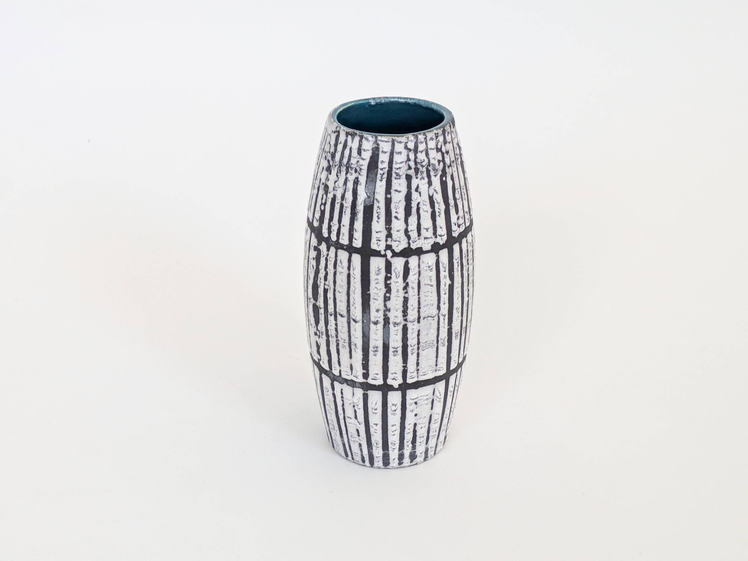 Vase Scheurich Bambus Rayé Noir Blanc Europ Linie West Germany années 60